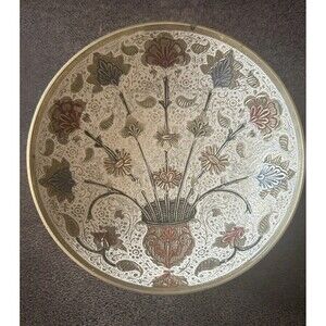 Vintage Brass Enamel Painted Footed Trinket Bowl Floral Planter “4x5” Earth Tone